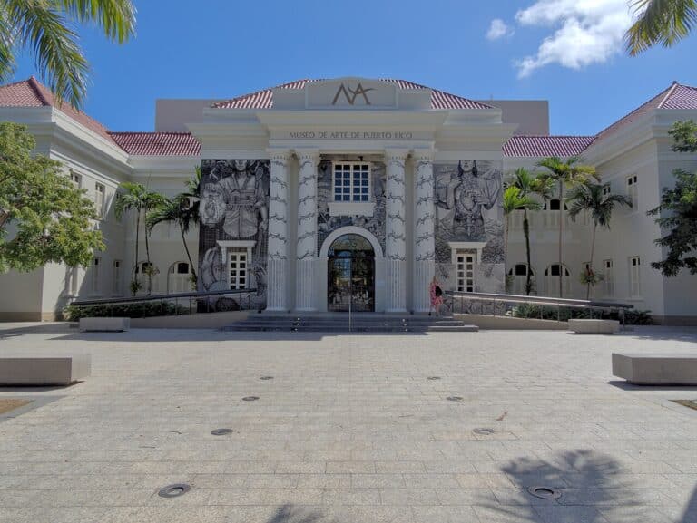 The neoclassical facade of the Museo de Arte de Puerto Rico in Santurce, San Juan