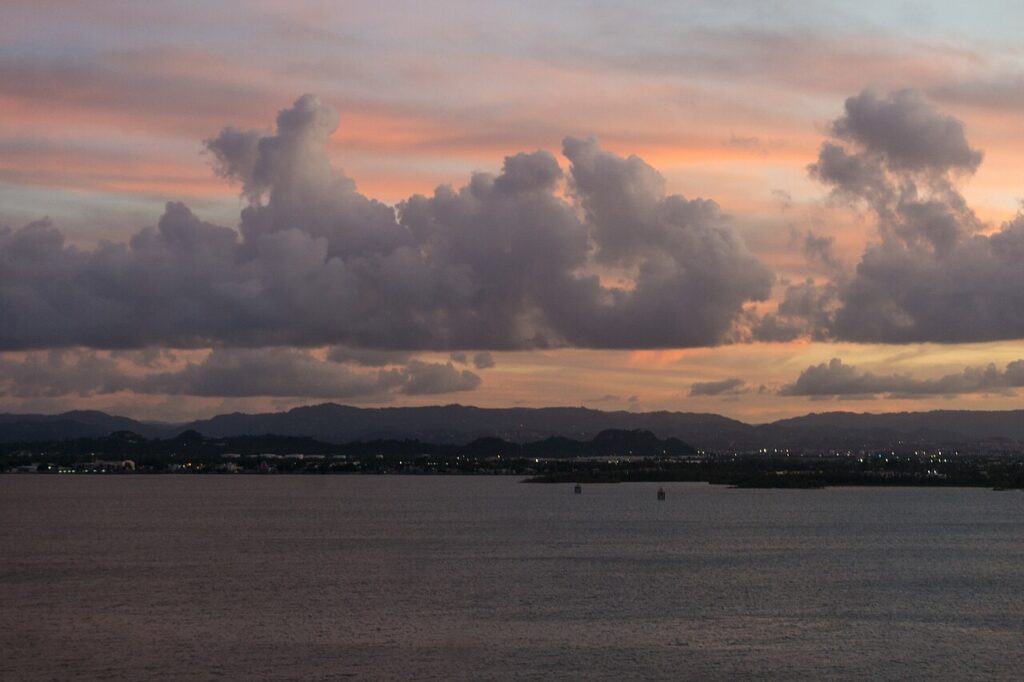 Golden sunset over the ocean at San Juan, Puerto Rico