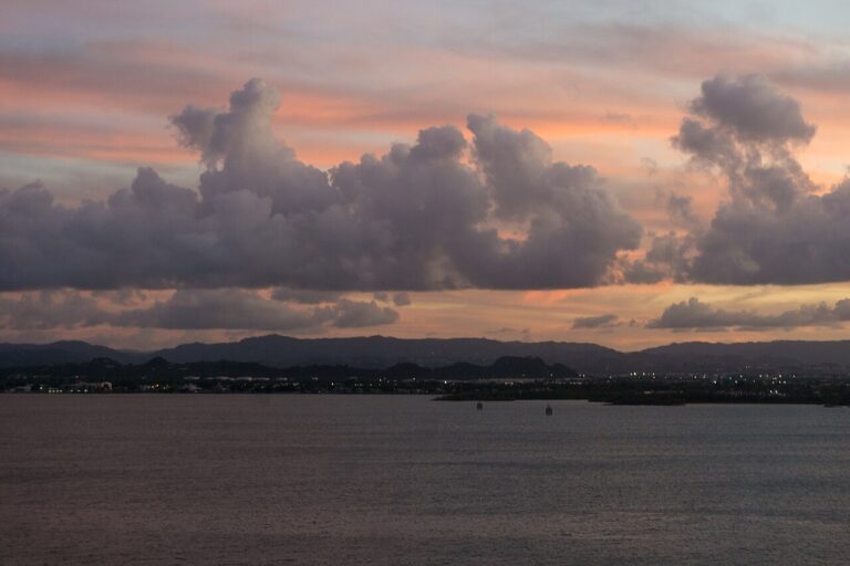 Golden sunset over the ocean at San Juan, Puerto Rico