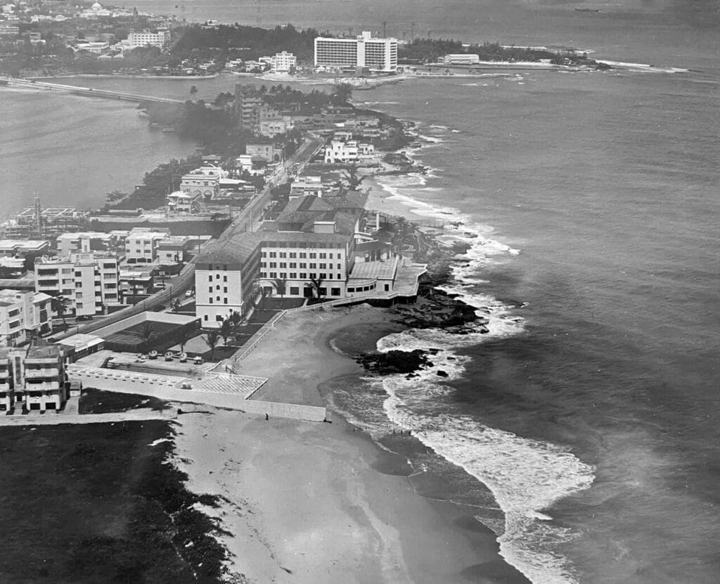 Aerial view of the Condado district and coastline of San Juan, Puerto Rico