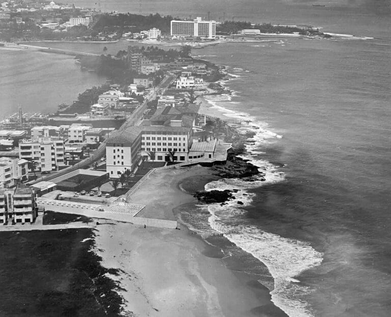 Aerial view of the Condado district and coastline of San Juan, Puerto Rico
